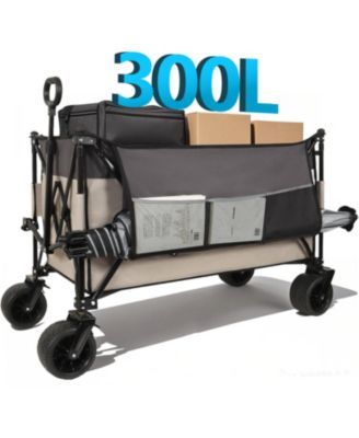300L Folding Wagon Cart - Heavy Duty, All-Terrain, Khaki Gray