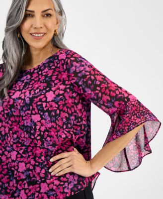 Women's Printed Ruffle-Sleeve Blouse, Regular & Petite