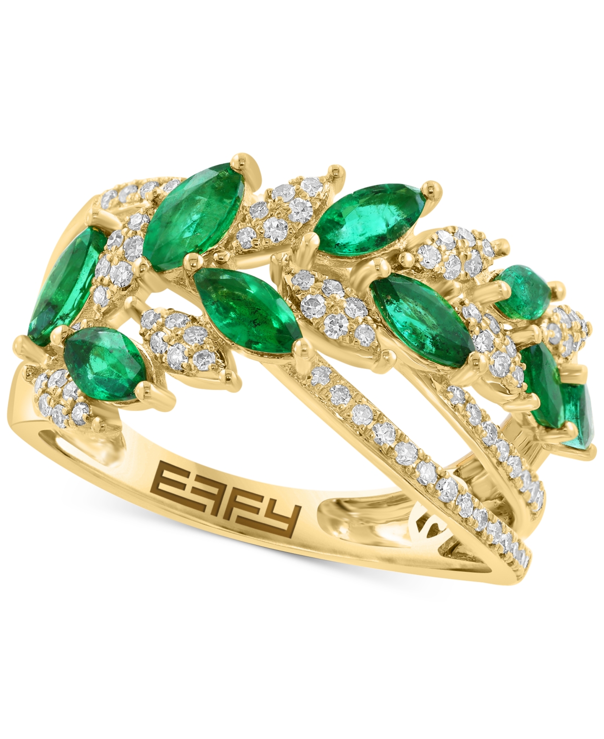 Effy Emerald (1 ct. t.w.) & Diamond (1/4 ct. t.w.) Statement Ring in 14k Yellow Gold - Emerald