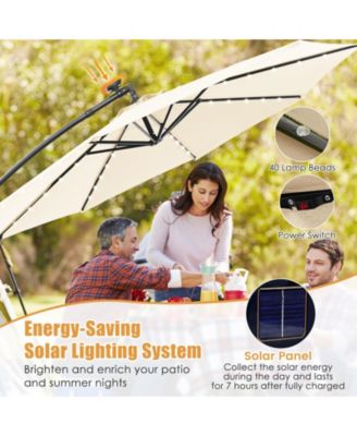 10 Feet Solar Offset Hanging Umbrella with 40 Lamp Beads and Solar Panel