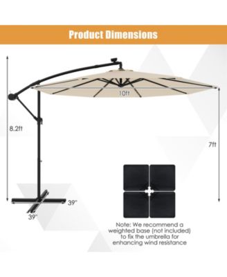 10 Feet Solar Offset Hanging Umbrella with 40 Lamp Beads and Solar Panel