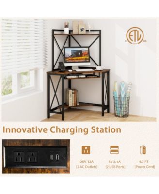 Space-Saving Computer Desk with with Hutch and Keyboard Tray