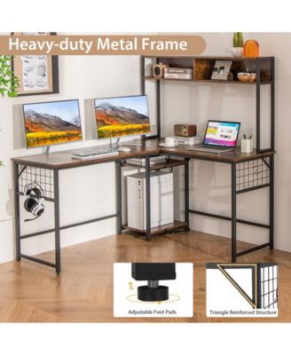 L-shaped Desk with Power Outlet Hutch