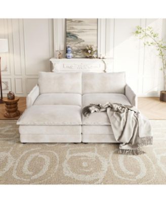 1 Pc. Corduroy Upholstered 2-Seater with Footrests & Cushions Sofa