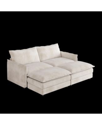 1 Pc. Corduroy Upholstered 2-Seater with Footrests & Cushions Sofa