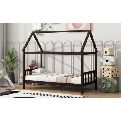 Streamdale Twin House Bed with Headboard and Footboard, Twin Rubber Wood Bed with House Frame,Esspresso