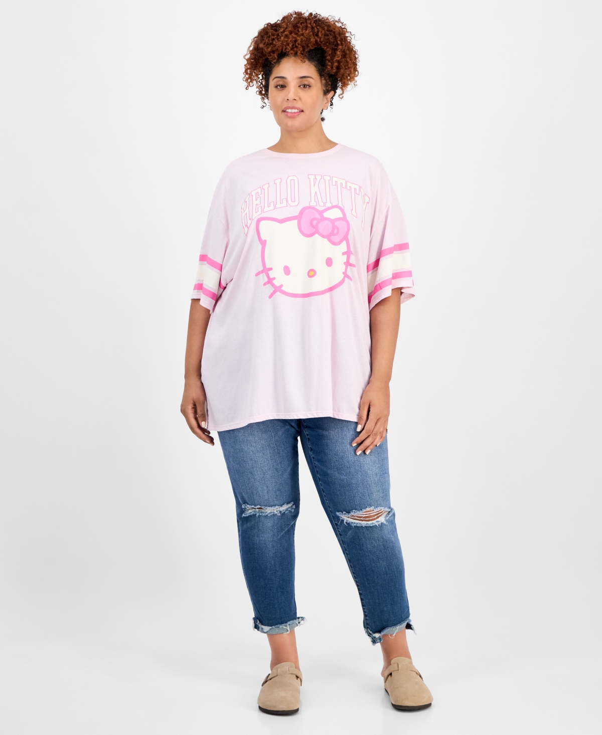 Grayson Threads, The Label Trendy Plus Size Varsity Hello Kitty T-shirt In Pink