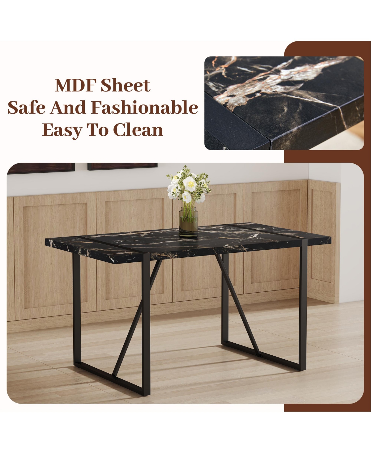 Streamdale Furniture Modern Marble Dining Set - 4 Chairs with Pu Upholstery