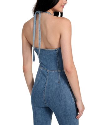 Women's Blair Denim Halter Flared-Leg  Jumpsuit