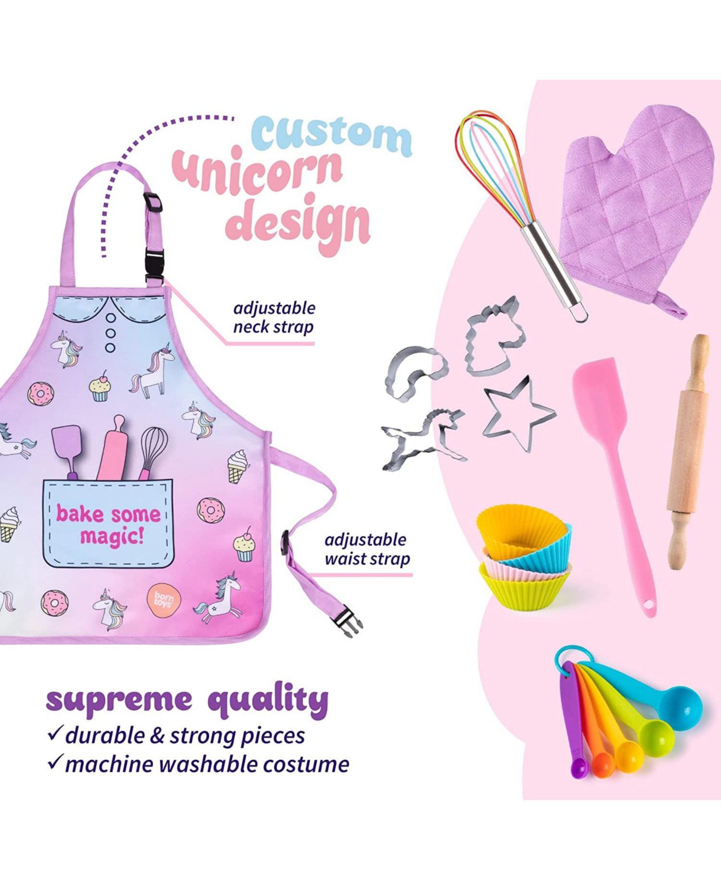 Детские игрушки Bintiva Unicorn Baking 14-Piece Dress Up Toy Set, Ages 5+, цвет: Разноцветный — фото 3