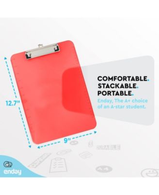 Plastic Clipboard Standard Size Pink, Translucent Low Profile Clip Board, Hangable Clipboard, 12.7” x 9”, Holds 100 Sheets, 1 Pc - by Enday