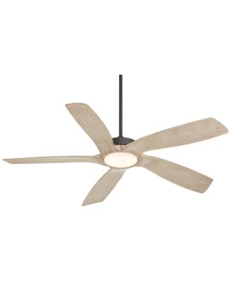56" Mach 5 Indoor Outdoor Ceiling Fan 5 Blade LED Light Remote Control Matte Black Finish Distressed White Oak Blades Damp Rated
