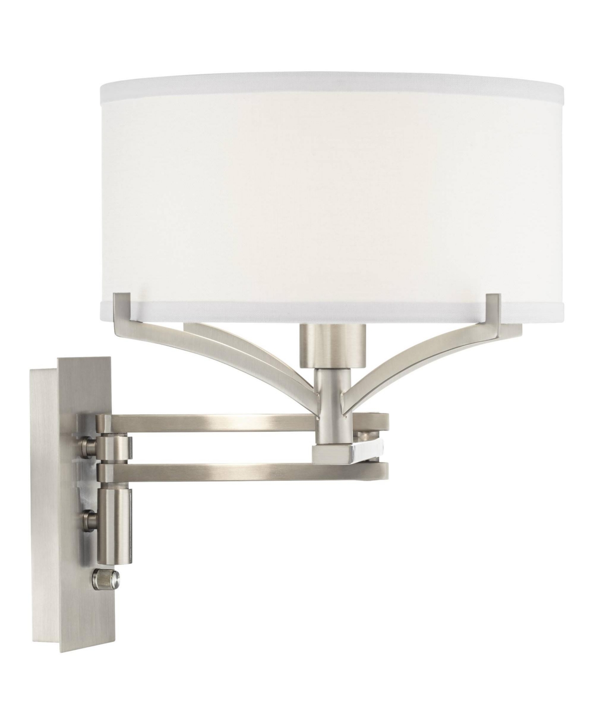 Possini Euro Design Tremont Modern Swing Arm Wall Lamp Brushed Nickel Metal Plug-in Light Fixture White Drum Shade for Bedroom Bedside Living Room