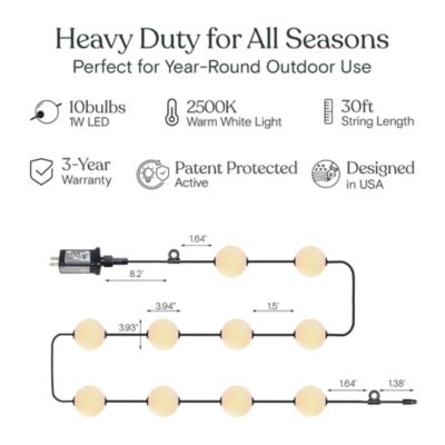 Ambience 30' LED Outdoor Orb String Lights with G100 Bulbs