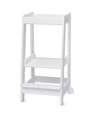 Toddler Tower with Adjustable Step, White Montessori-Inspired Toddler Step Stool, Standing Tower for Kids, Fits Under Kitchen Counters, Adjustable for 18 Month - 5 Years