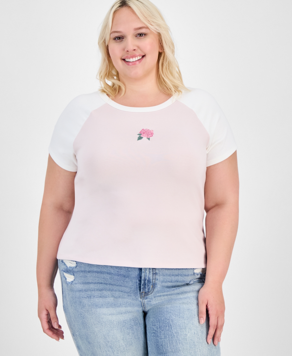 Hippie Rose Trendy Plus Rose Raglan-sleeve Baby T-shirt In Pink