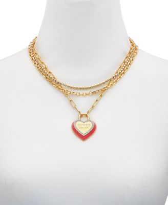 Gold-Tone Crystal Logo Heart Layered Pendant Necklace, 18" + 2" extender