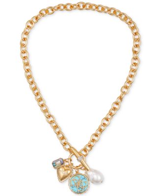 Ожерелье-подвеска GUESS из разноцветных камней в золотых тонах с несколькими подвесками диаметром 18 дюймов