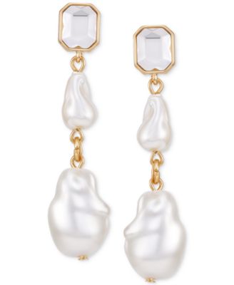 Серьги-капли GUESS с золотистым кристаллом и жемчугом в дизайне GUESS