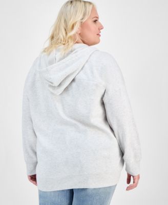 Trendy Plus Zip-Front Drawstring Hoodie