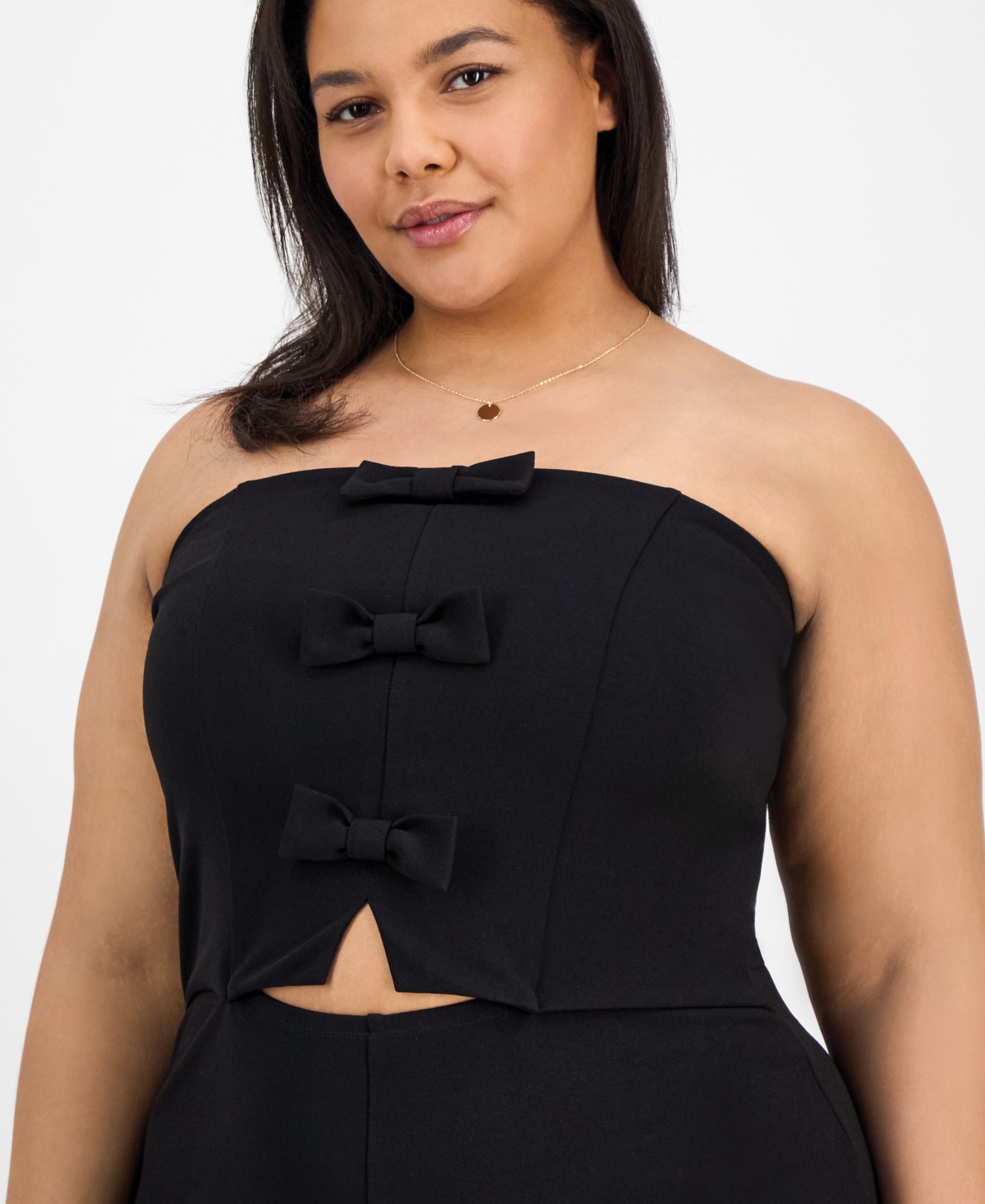 Madden Girl Trendy Plus Size Waist-cutout Bow-trim Jumpsuit In Black
