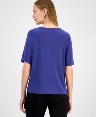 Women's Pleat Neck Knit Top, Regular & Petite