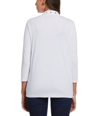 Petite Cardigan Crew Neck Sweater 