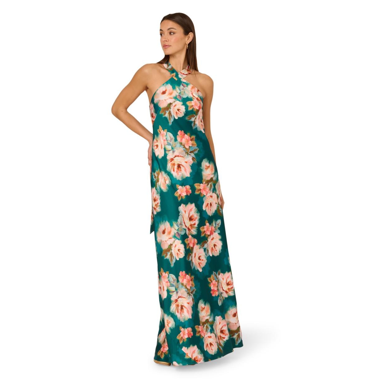 Women's Sleeveless Halter Gown - Teal Multi