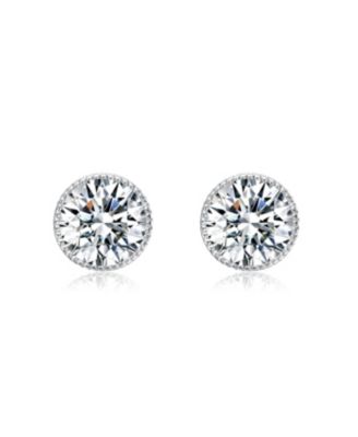 Round Bezel Set Clear Cubic Zirconia Stud Earrings