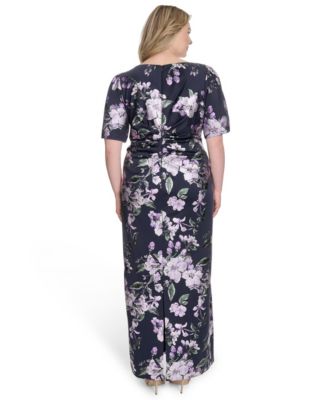 Plus Size Printed Boat-Neck Gown