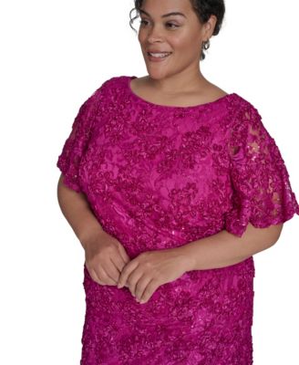 Plus Size Soutache Lace Flutter-Sleeve Dress