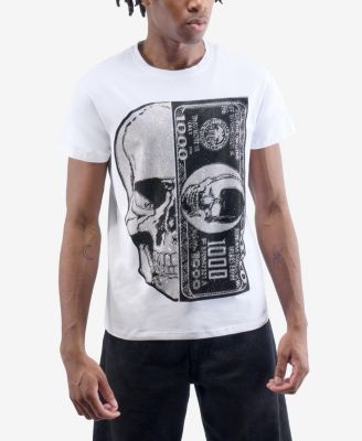 Men's Skull And Money Rhinestone Crew T-Shirt