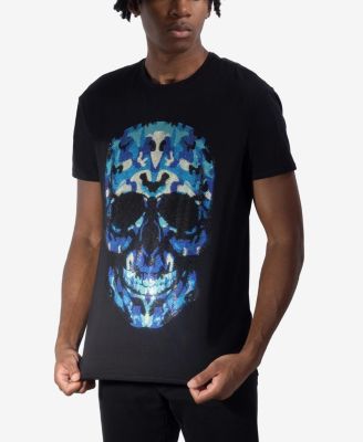 Men's Blue Skull Rhinestone Crew T-Shirt