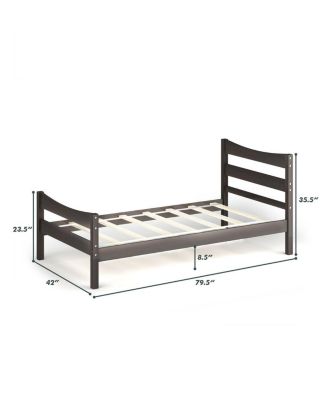 Twin Size Platform Bed Frame Foundation w/Headboard &Wood Slat Support Espresso