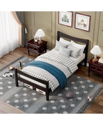 Twin Size Platform Bed Frame Foundation w/Headboard &Wood Slat Support Espresso