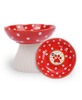 Mushroom Shaped Stoneware Elevated Pet Bowl, Raised Ceramic Food & Water Dish for Dogs and Cats