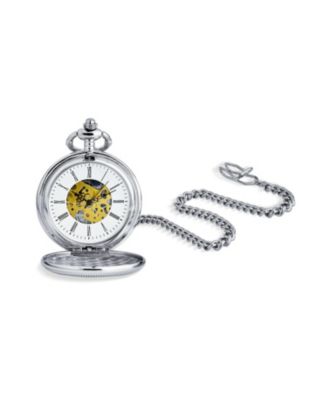 Skeleton Pocket Watch for Grandpa with Chain