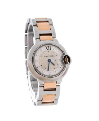 Бывшие в употреблении кварцевые часы Cartier Ballon Bleu de Cartier из нержавеющей стали и розового золота с бриллиантовыми метками диаметром 28 мм