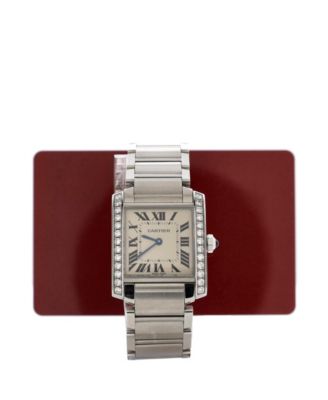 Бывшие в употреблении кварцевые часы Cartier Tank Francaise из нержавеющей стали с бриллиантовым безелем диаметром 25 мм