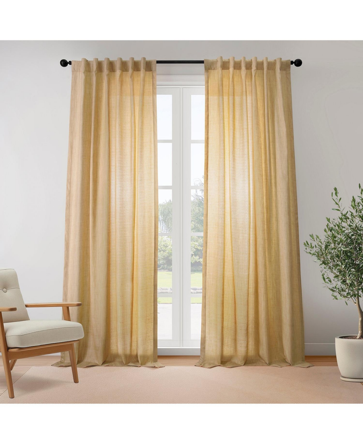 Half Price Drapes Tan Rustic Weave Sheer Linen Curtains (2 Panels) Rod Pocket Window Curtains And Drapes, 50 W X 96 L