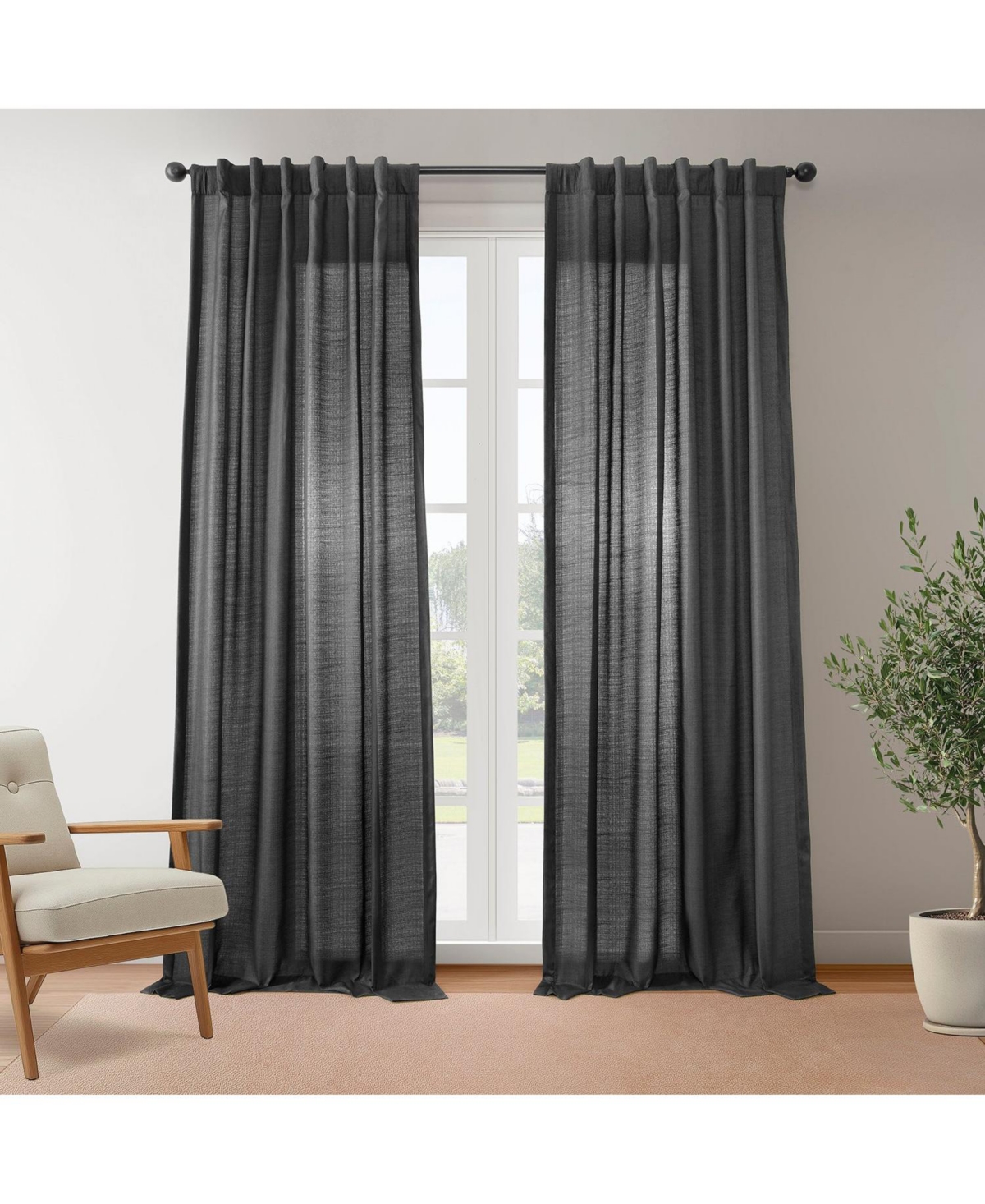 Half Price Drapes Tan Rustic Weave Sheer Linen Curtains (2 Panels) Rod Pocket Window Curtains And Drapes, 50 W X 96 L