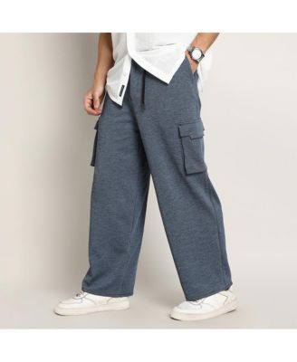 Мужские брюки-карго Campus Sutra берлинского синего цвета в полоску-свободного кроя