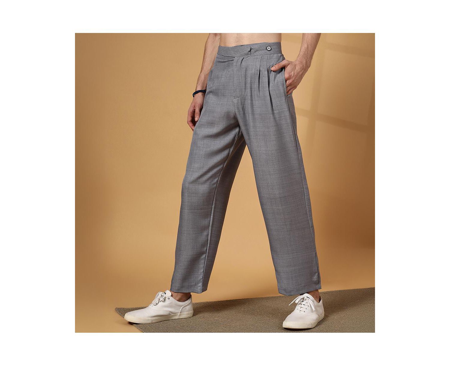 Men's Moon Grey Pleated Relaxed Trousers