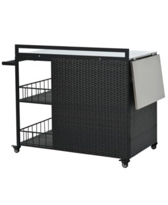 Outdoor Kitchen Island with Storage & Foldable Table