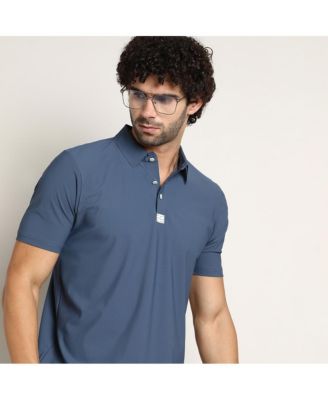 Мужская бесшовная вафельная футболка-поло Campus Sutra цвета стали синего цвета