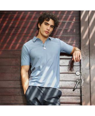 Мужская бесшовная однотонная футболка-поло Campus Sutra пудрово-синего цвета