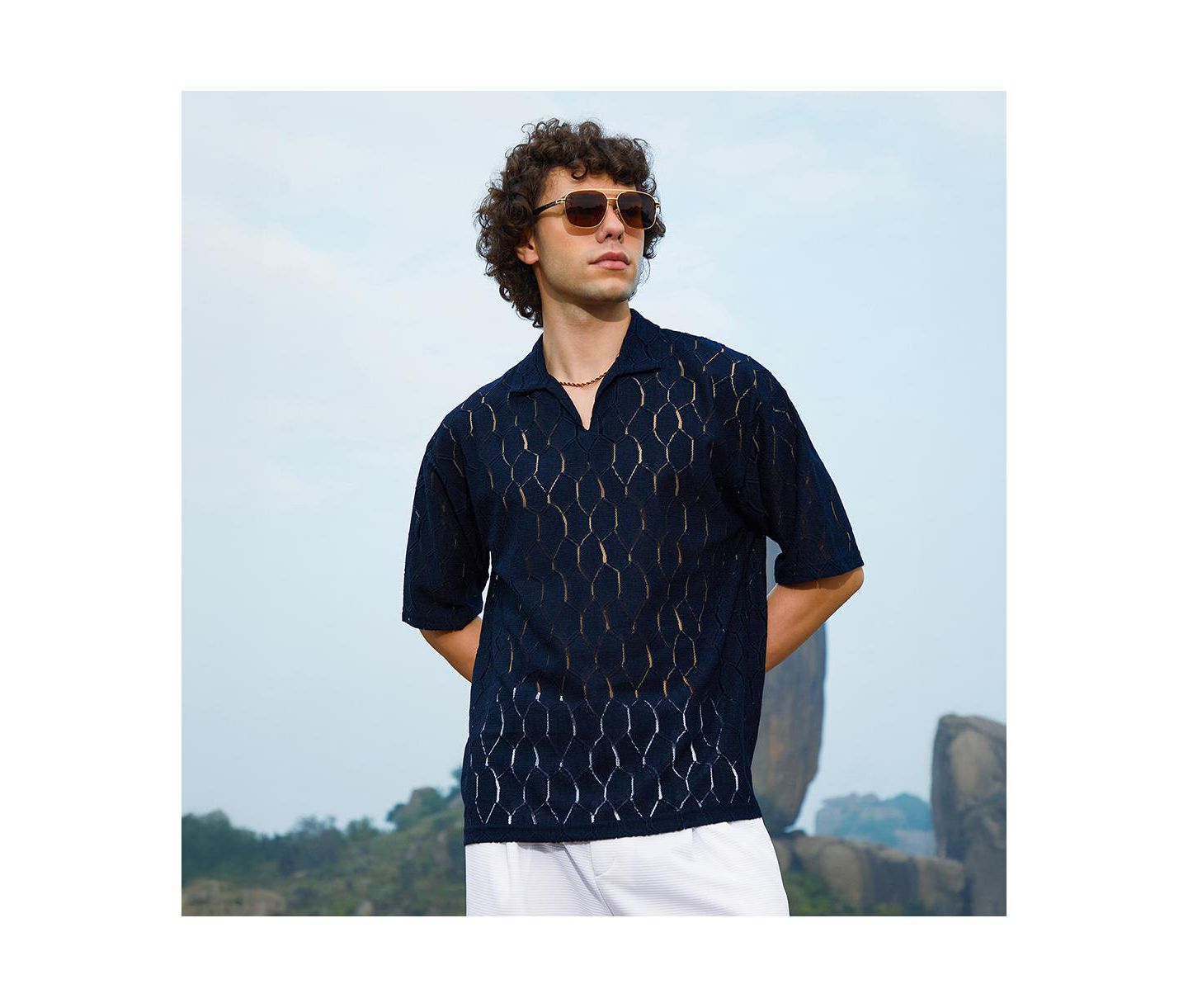 Мужская футболка Cahoot Campus Sutra Prussian Blue Honeycomb-Knit Polo, цвет: Синий — фото 2