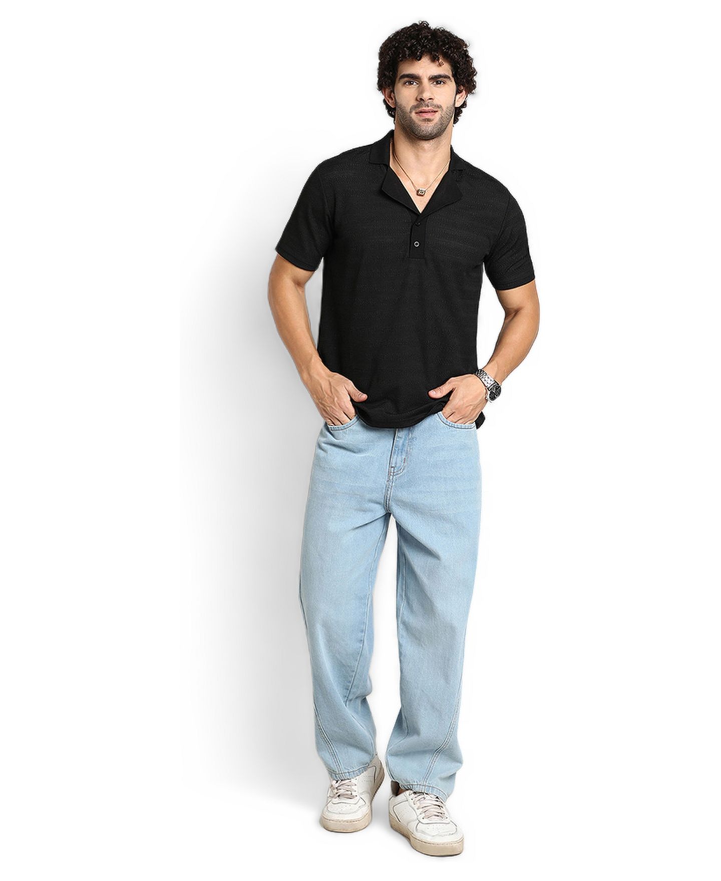Мужская футболка Cahoot Onyx Black Panel-Tactile Cuban Polo, цвет: Чёрный — фото 3