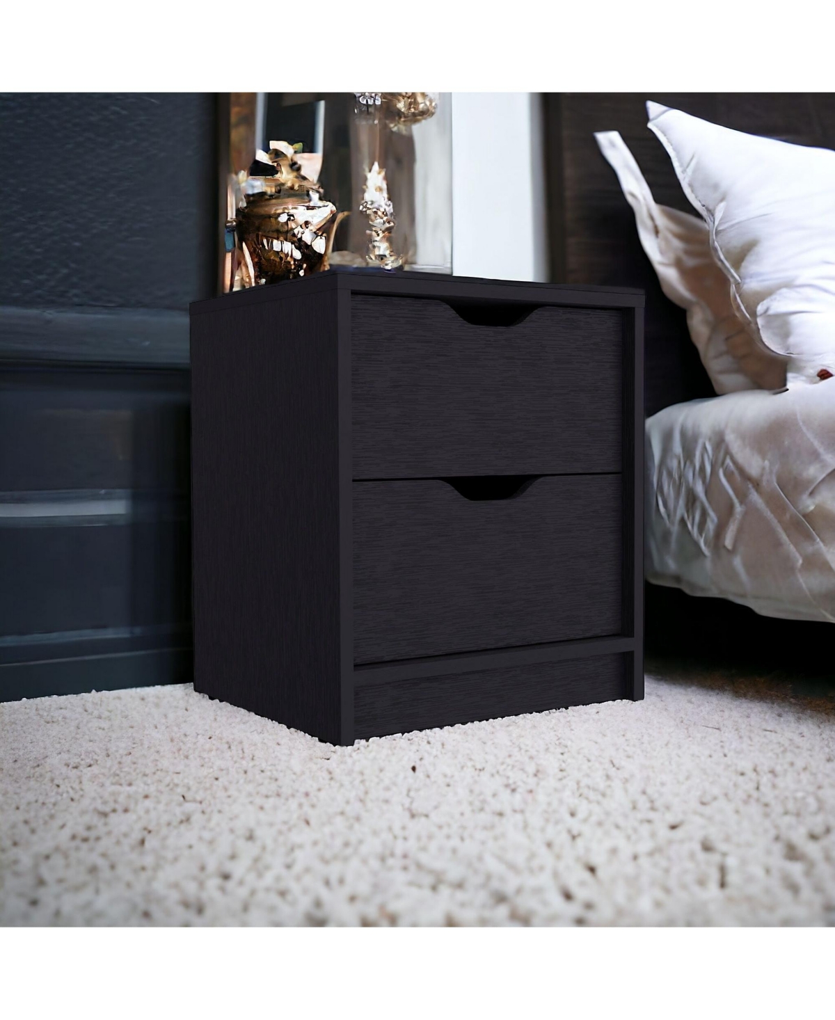 Contemporary Two-Drawer Faux Wood Nightstand with Smooth Glide Storage