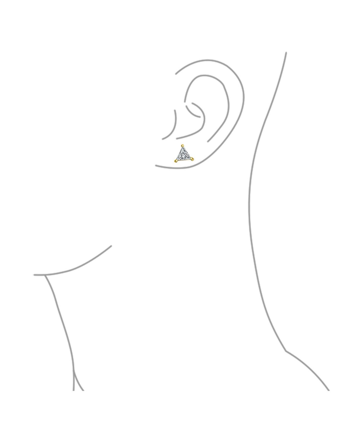Bling Jewelry Triangle Shape Cubic Zirconia Cz Trillion Cut Stud Earrings Yellow Gold Plated .925 Sterling Silver 3 Prong Set